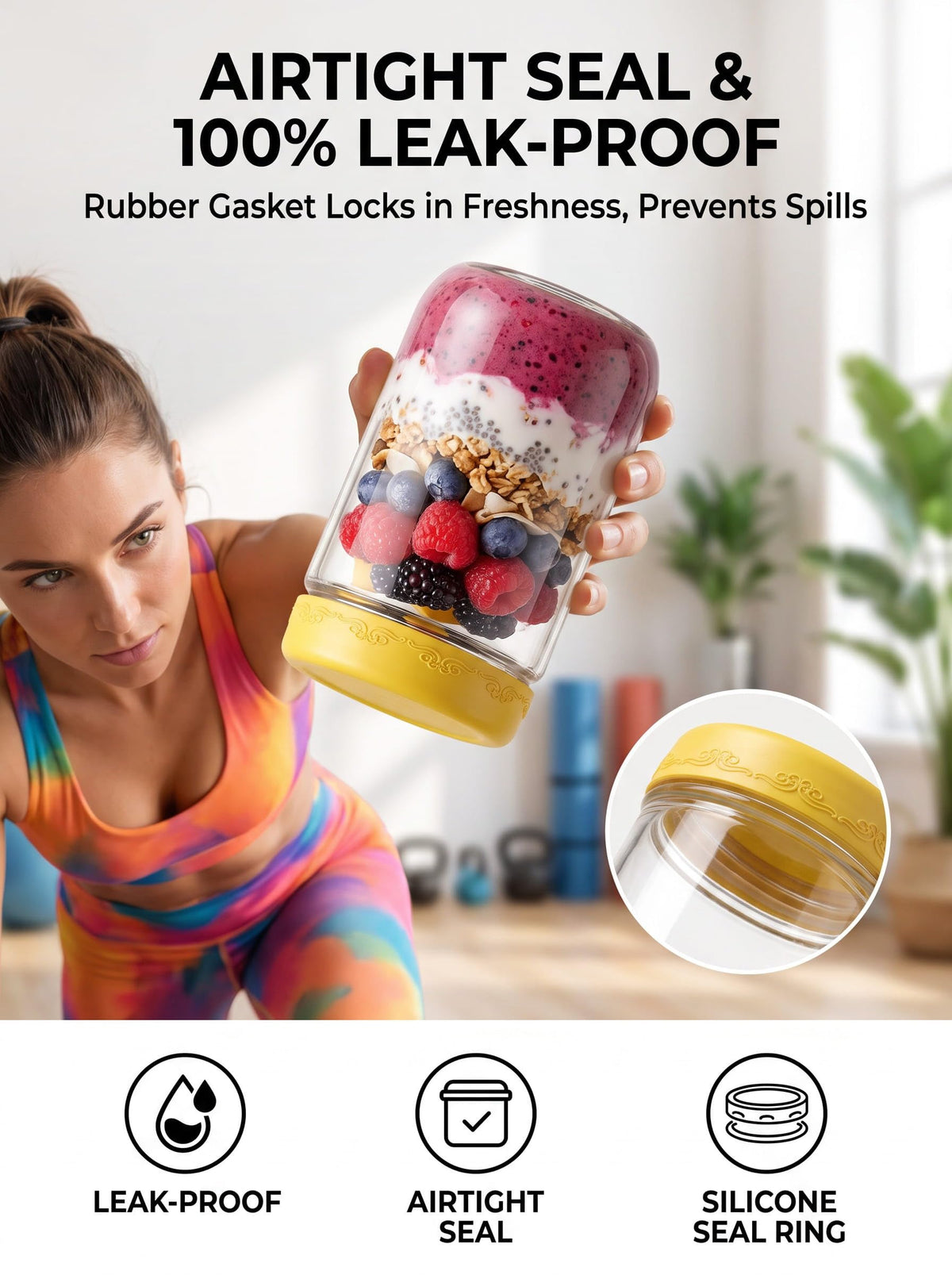 16oz 12-Pack Glass Overnight Oats Jars with Airtight Lids G94949