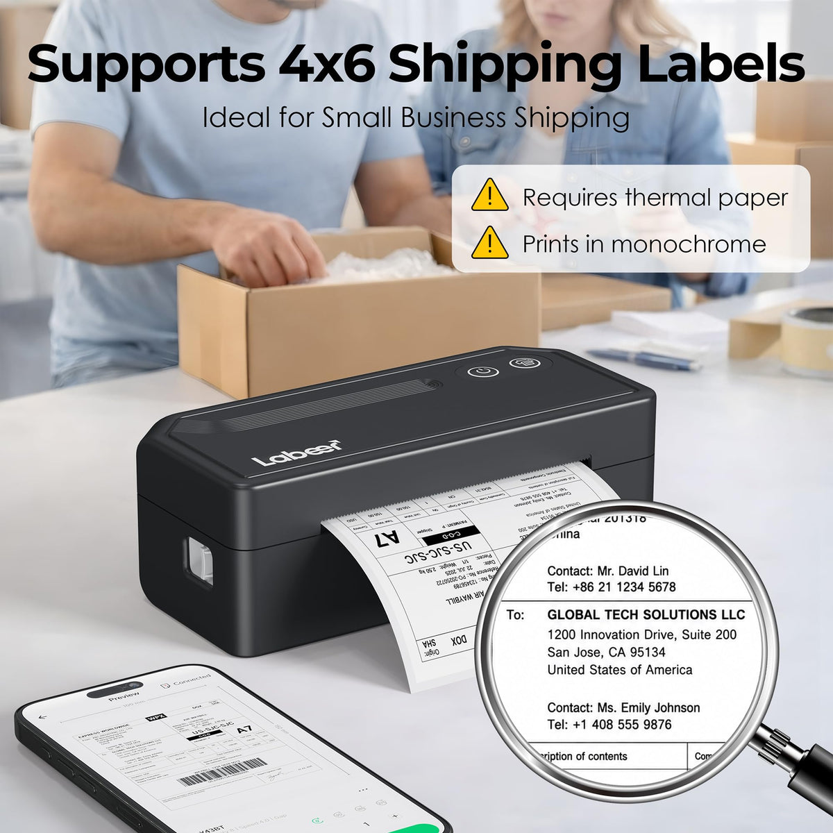 Bluetooth Thermal Shipping Label Printer Black I7855