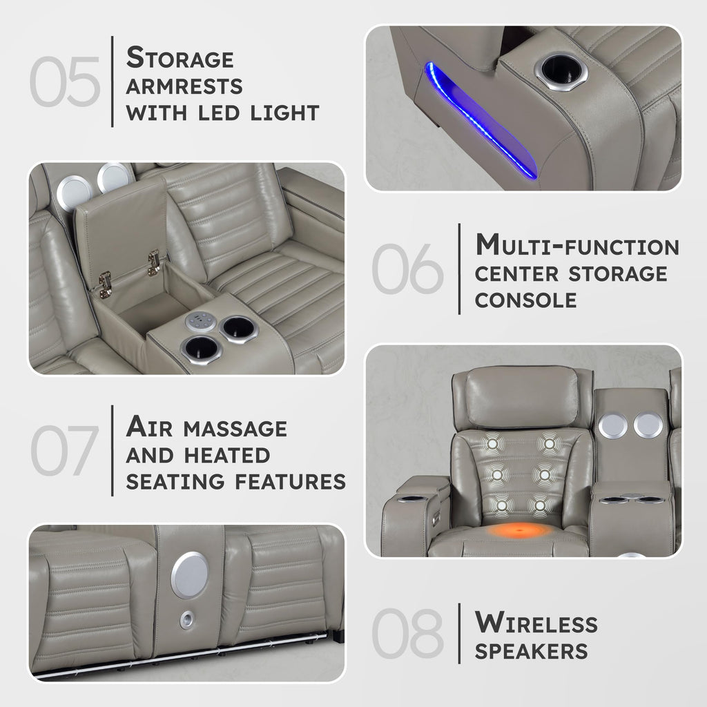 Gray Top Grain Leather Match Double Reclining Loveseat C51806