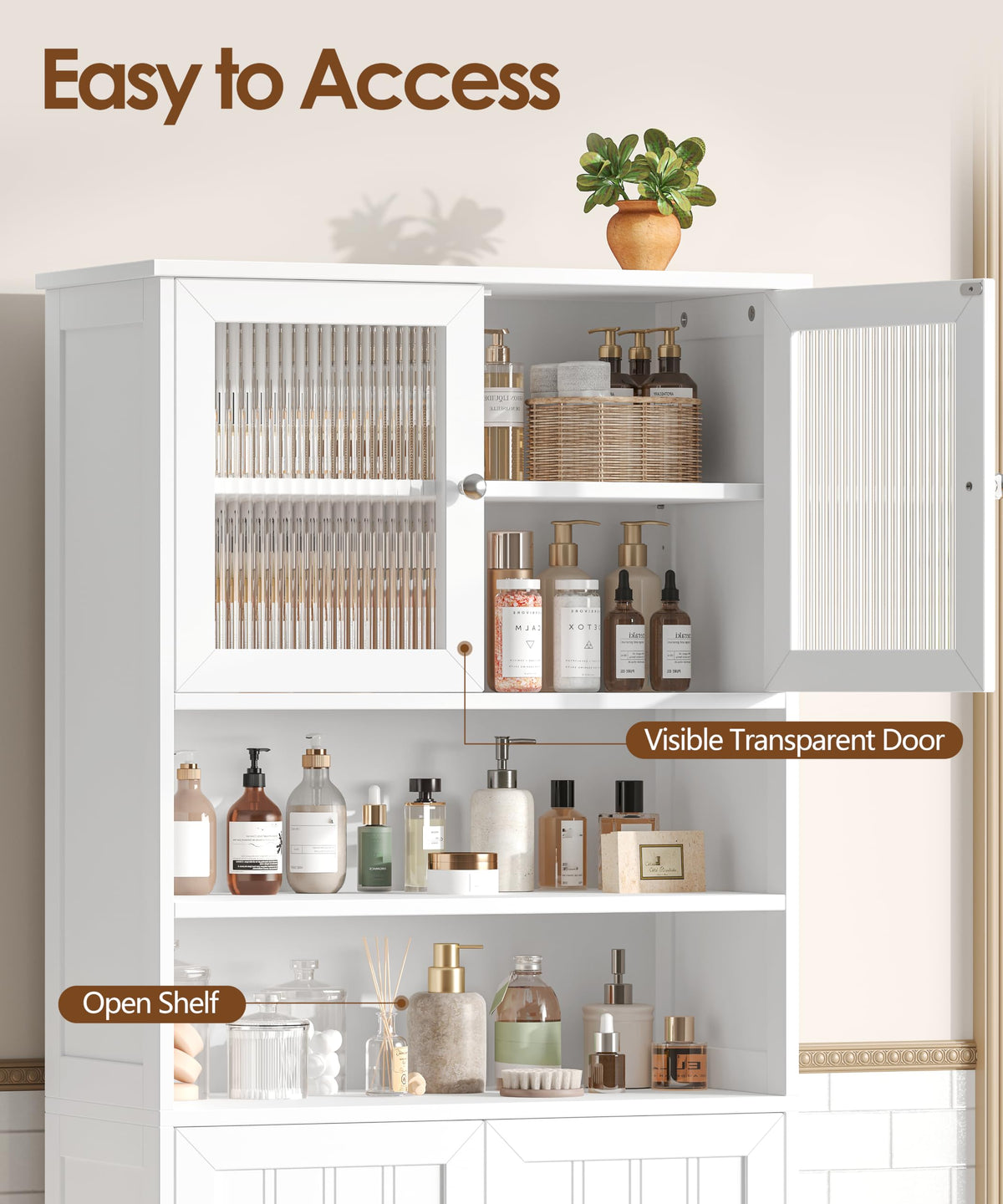 66.9" H Tall White Bathroom Storage Cabinet D7214