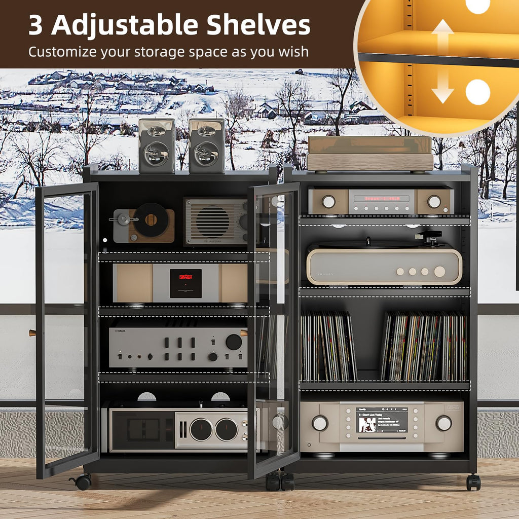 Black Media Cabinet with Glass Door Z56176