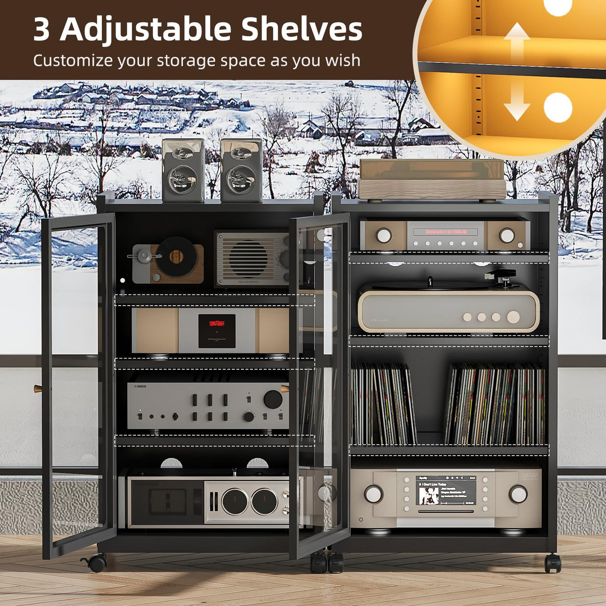 Black Media Cabinet with Glass Door Z56176