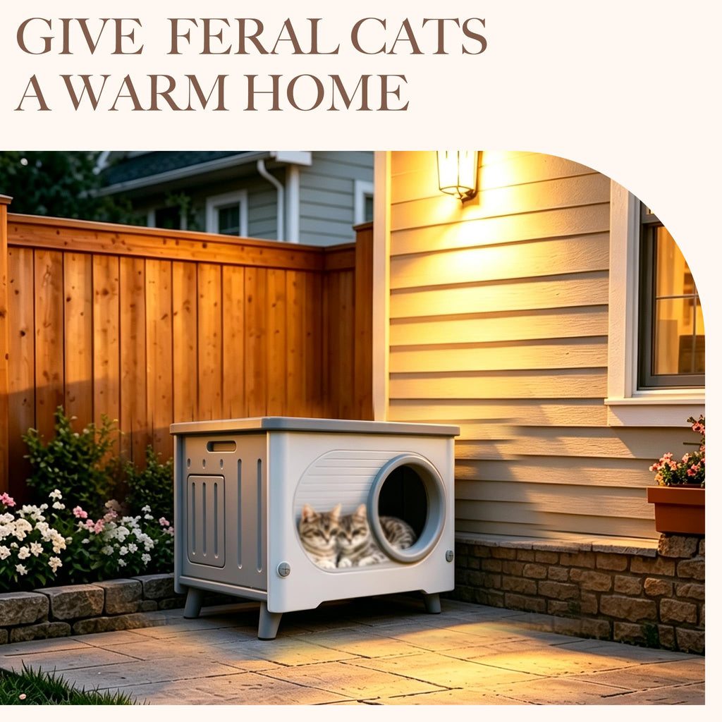 Weatherproof Outdoor Cat House with Escape Door Q45871
