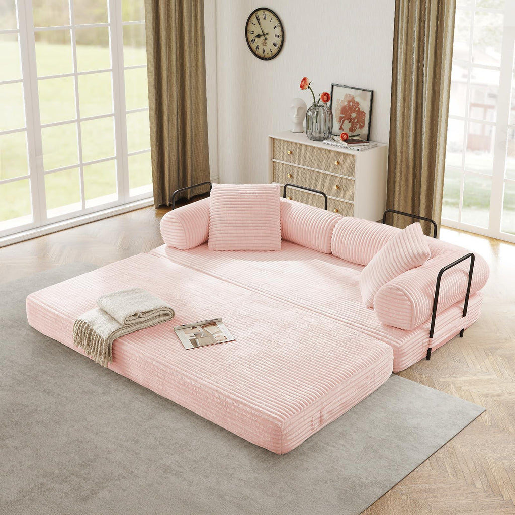 Pink Corduroy Convertible Sleeper Sofa Bed Y32954