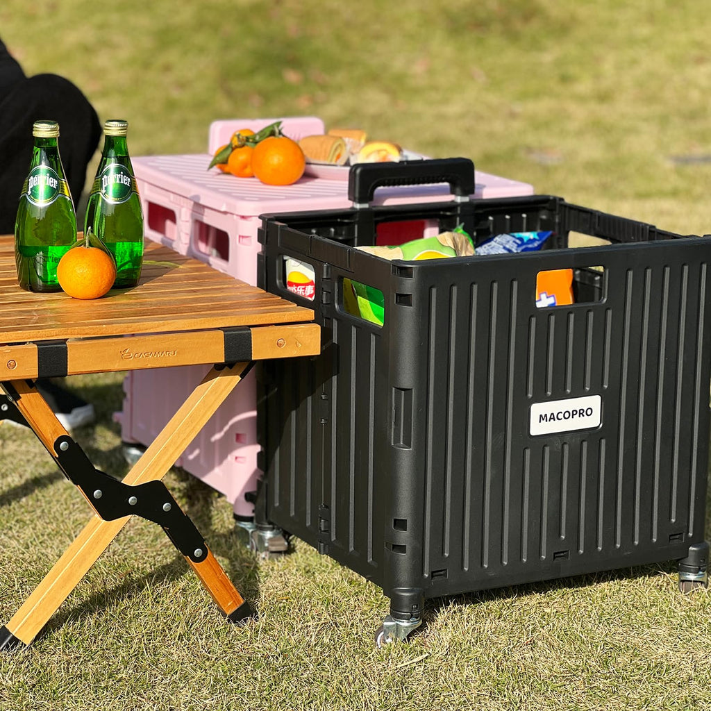 Folding Utility Cart Rolling Crate Handcart with Lid Black D5416