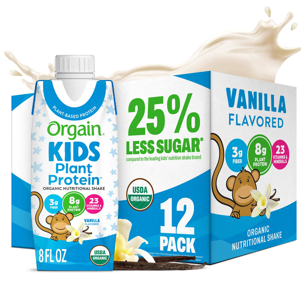 Organic Kids Vegan Protein Shakes Vanilla 8g Plant Protein 8 Fl Oz 12 Pack S265