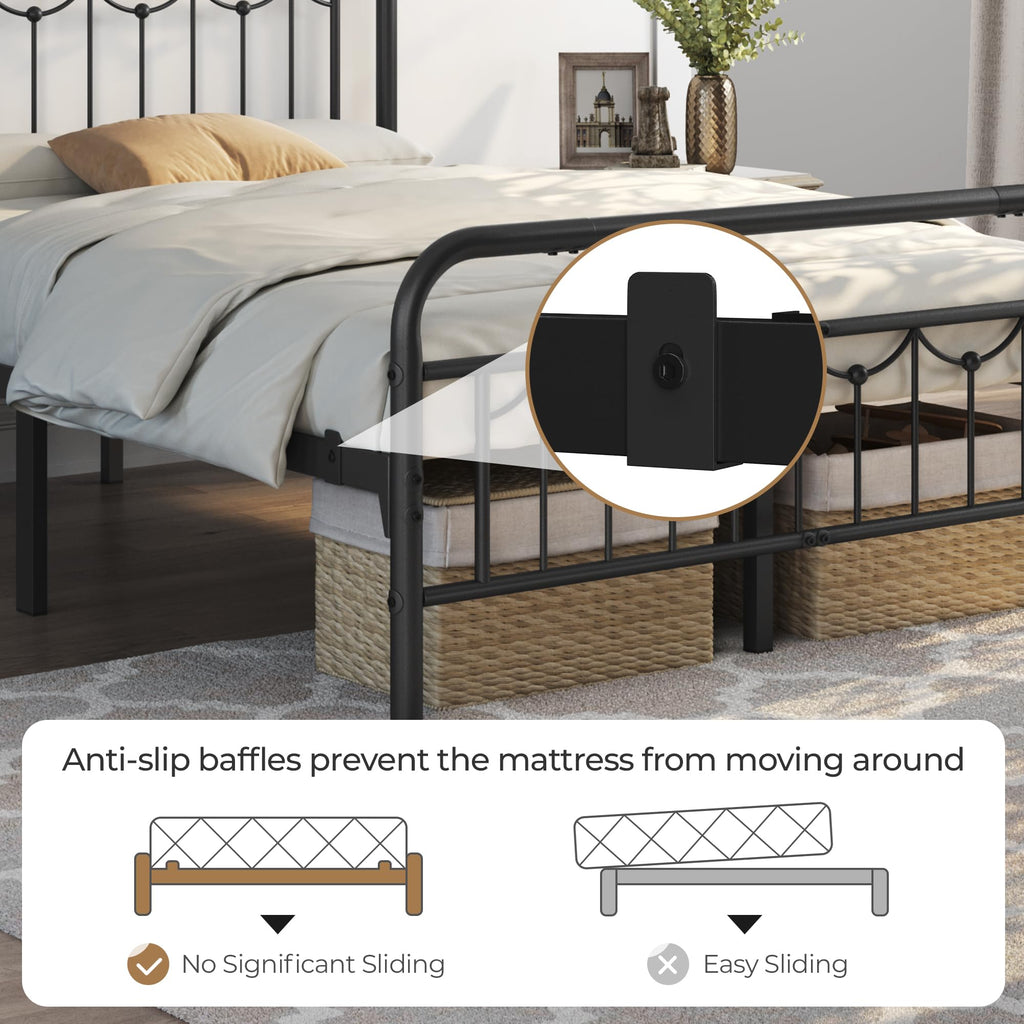 Black Metal Bed Frame with Spindle Headboard D269748