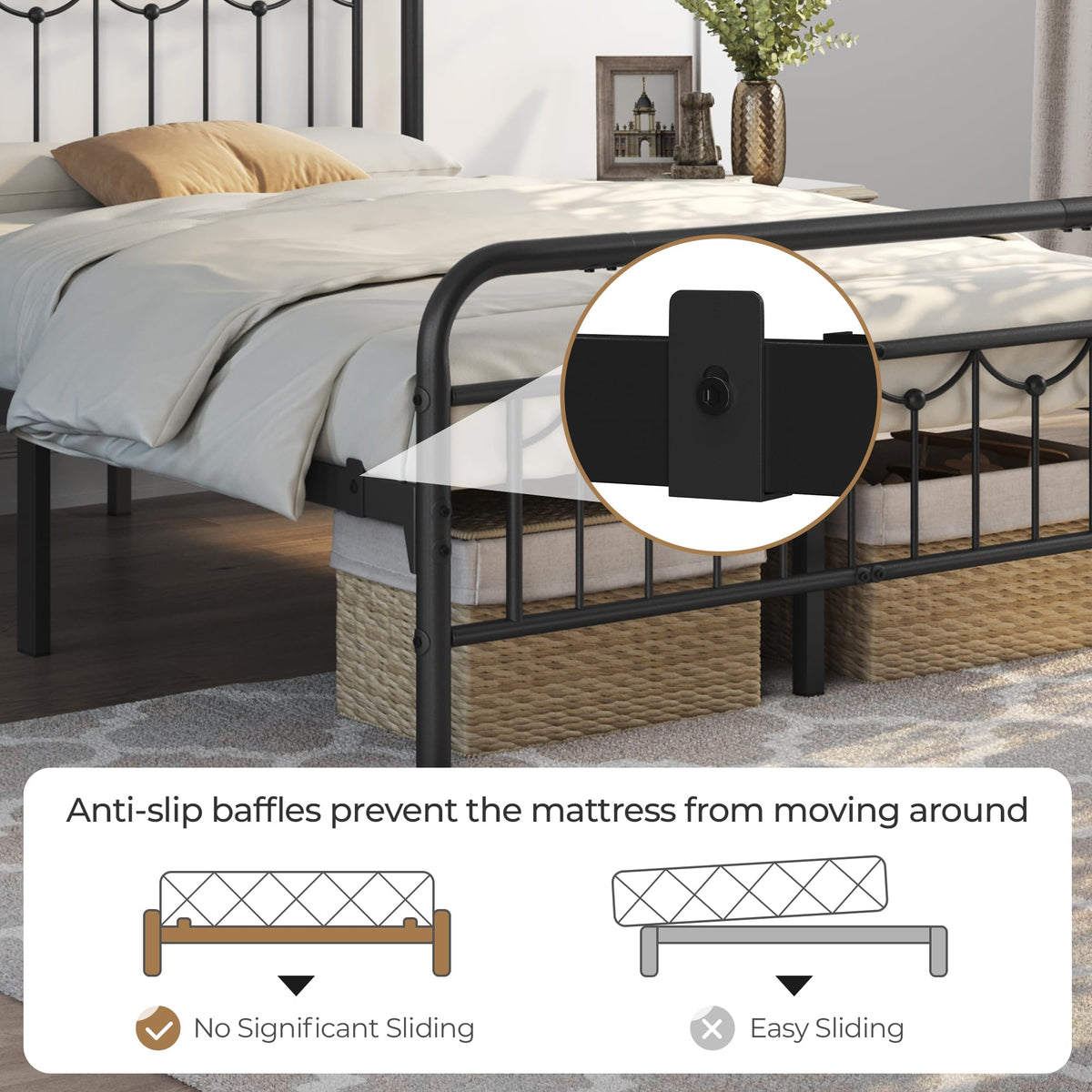 Black Metal Bed Frame with Spindle Headboard D269748
