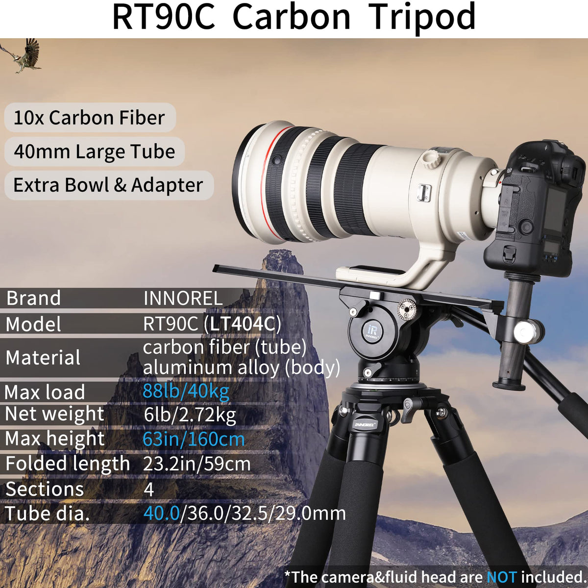 Carbon Fiber Heavy Duty Tripod with 75mm Bowl Adapter 63 inch Black N357753