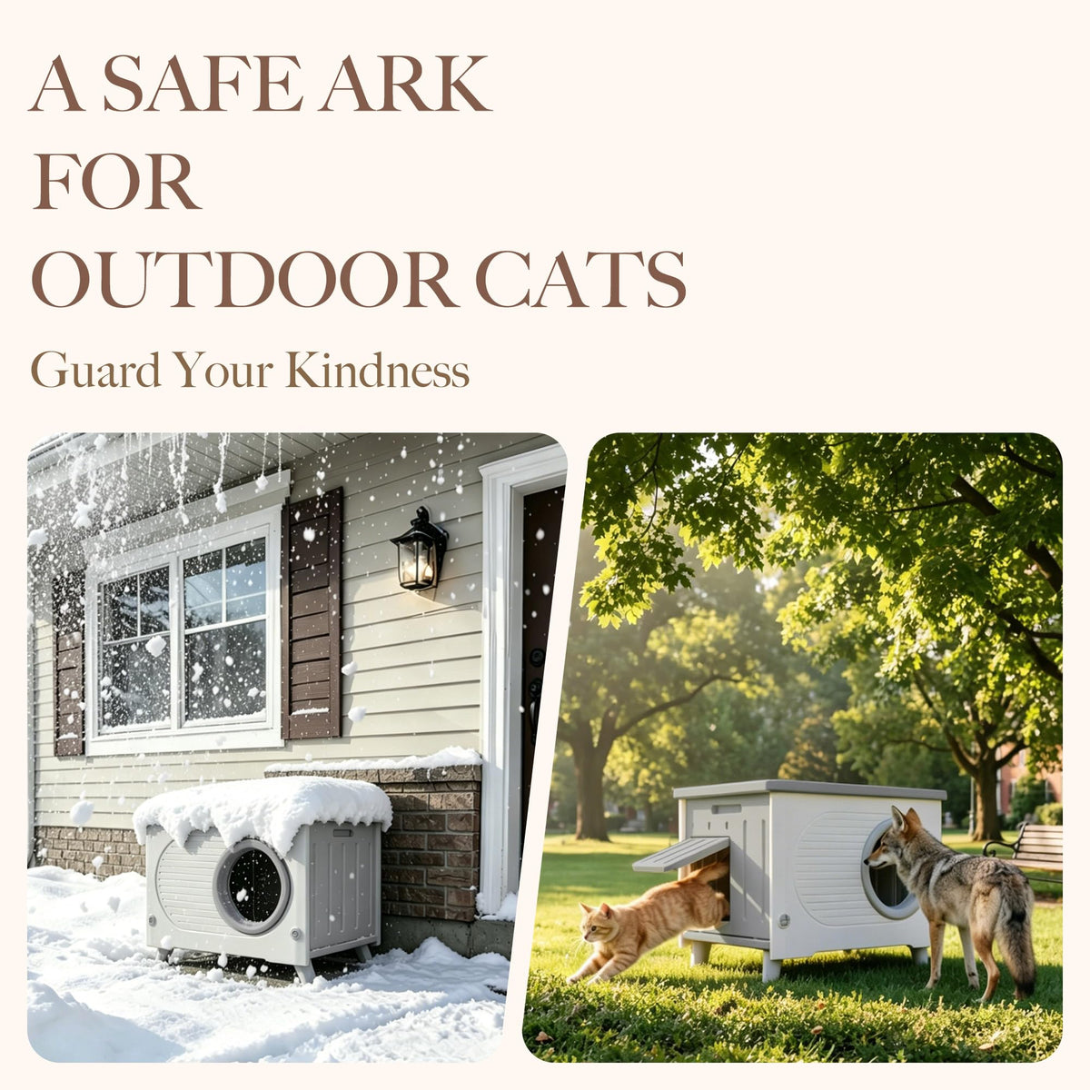 Weatherproof Outdoor Cat House with Escape Door Q45871