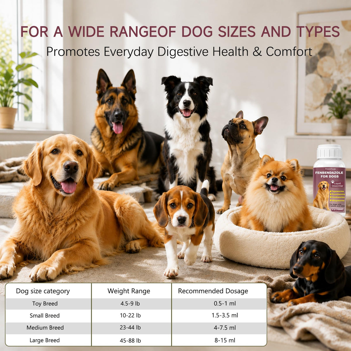 Dog Dewormer for Tapeworms, Roundworms, Hookworms and Whipworms E3202