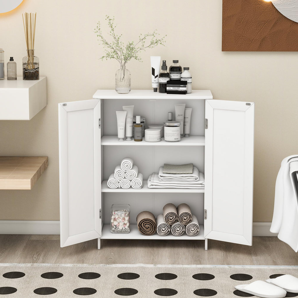 White 2 Door Bathroom Floor Storage Cabinet S1781