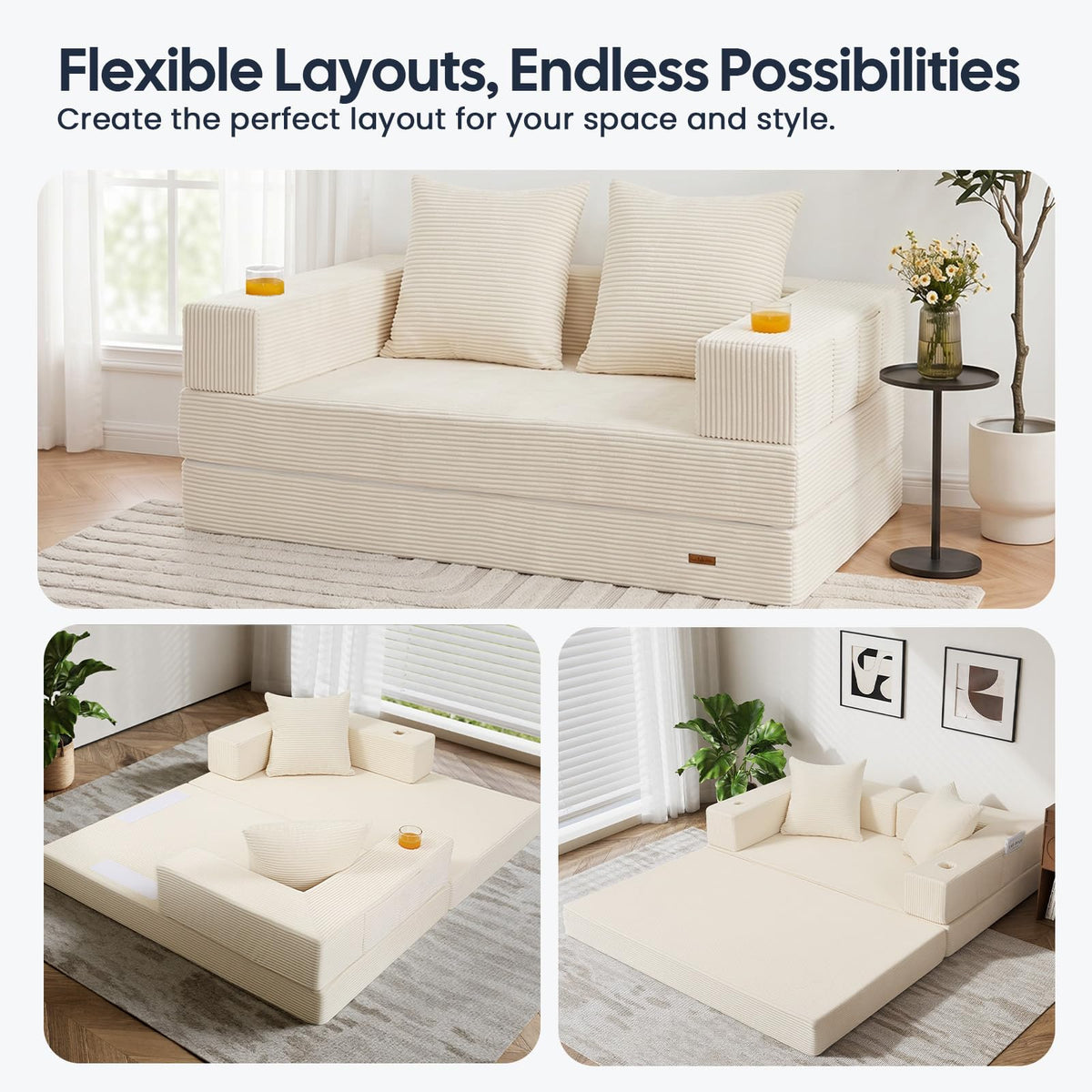 Beige Futon Sofa Bed X744