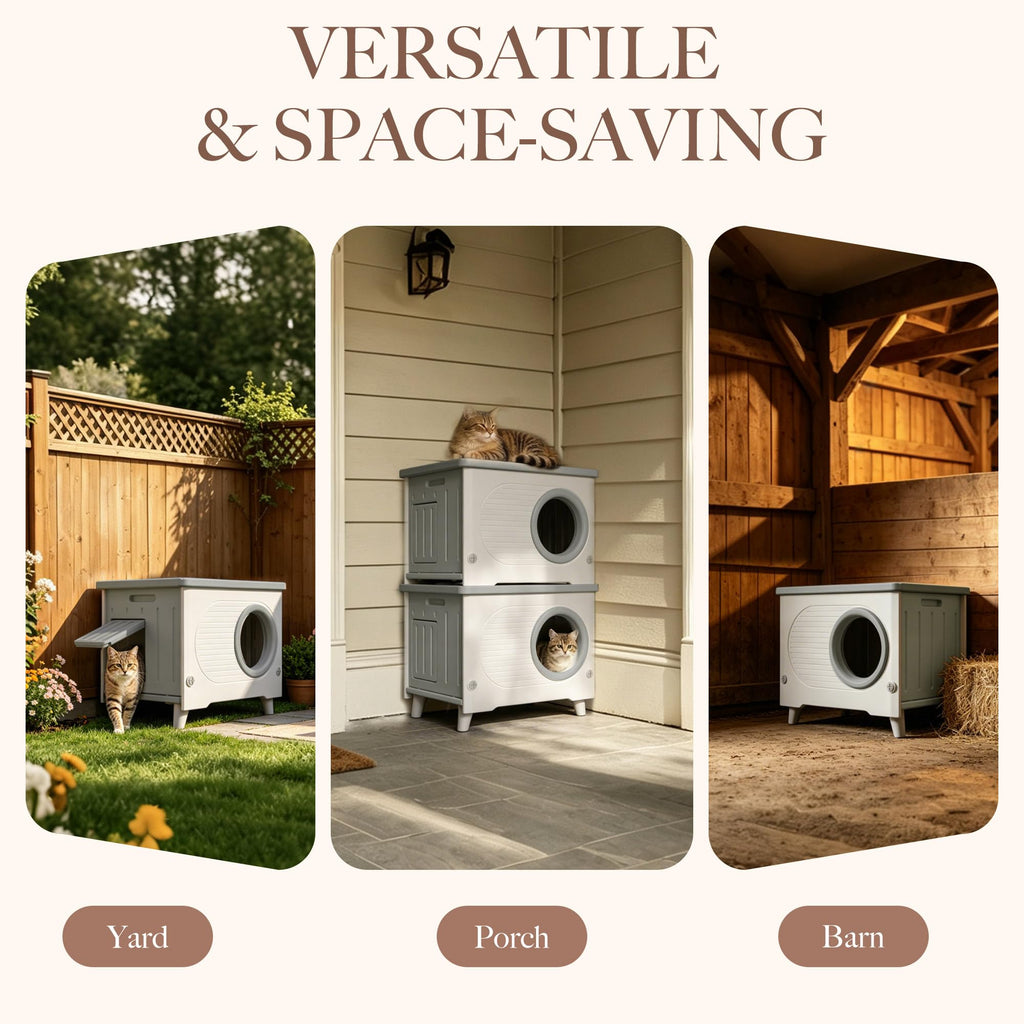 Weatherproof Outdoor Cat House with Escape Door Q45871
