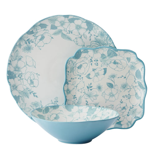 12 Piece Blue Floral Dinnerware Set Y8775