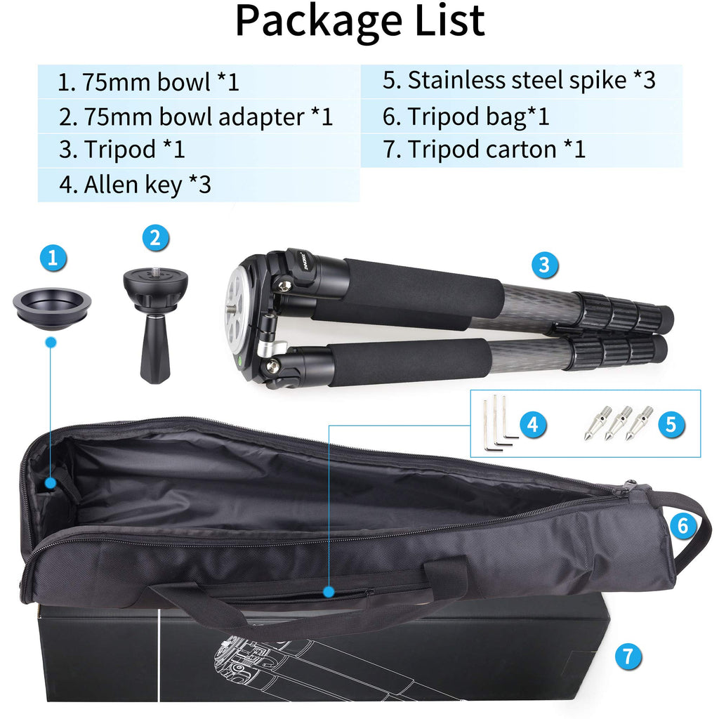 Carbon Fiber Heavy Duty Tripod with 75mm Bowl Adapter 63 inch Black N357753
