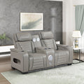 Gray Top Grain Leather Match Double Reclining Loveseat C51806