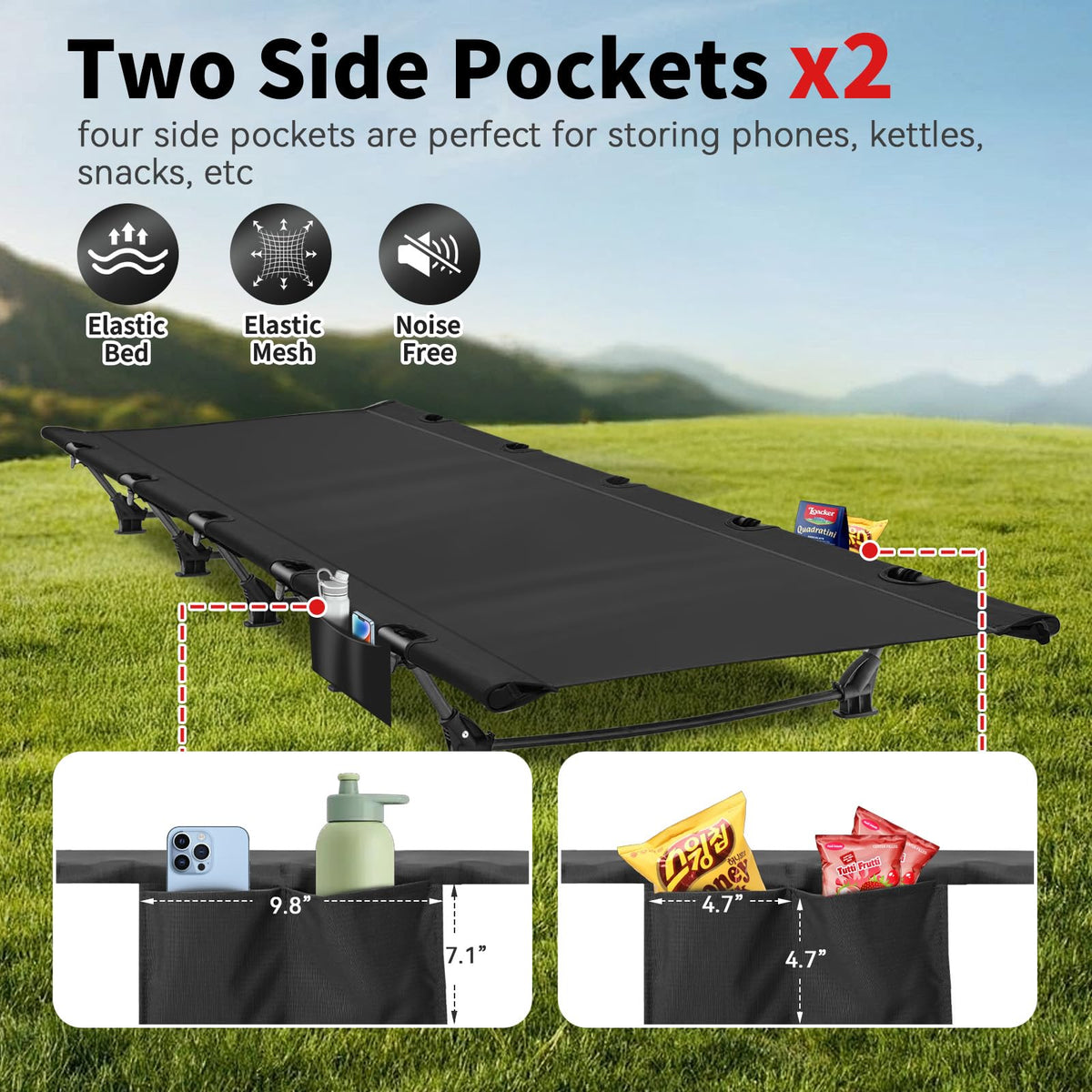 Ultralight Portable Folding Camping Cot with 2 Side Pocket R699