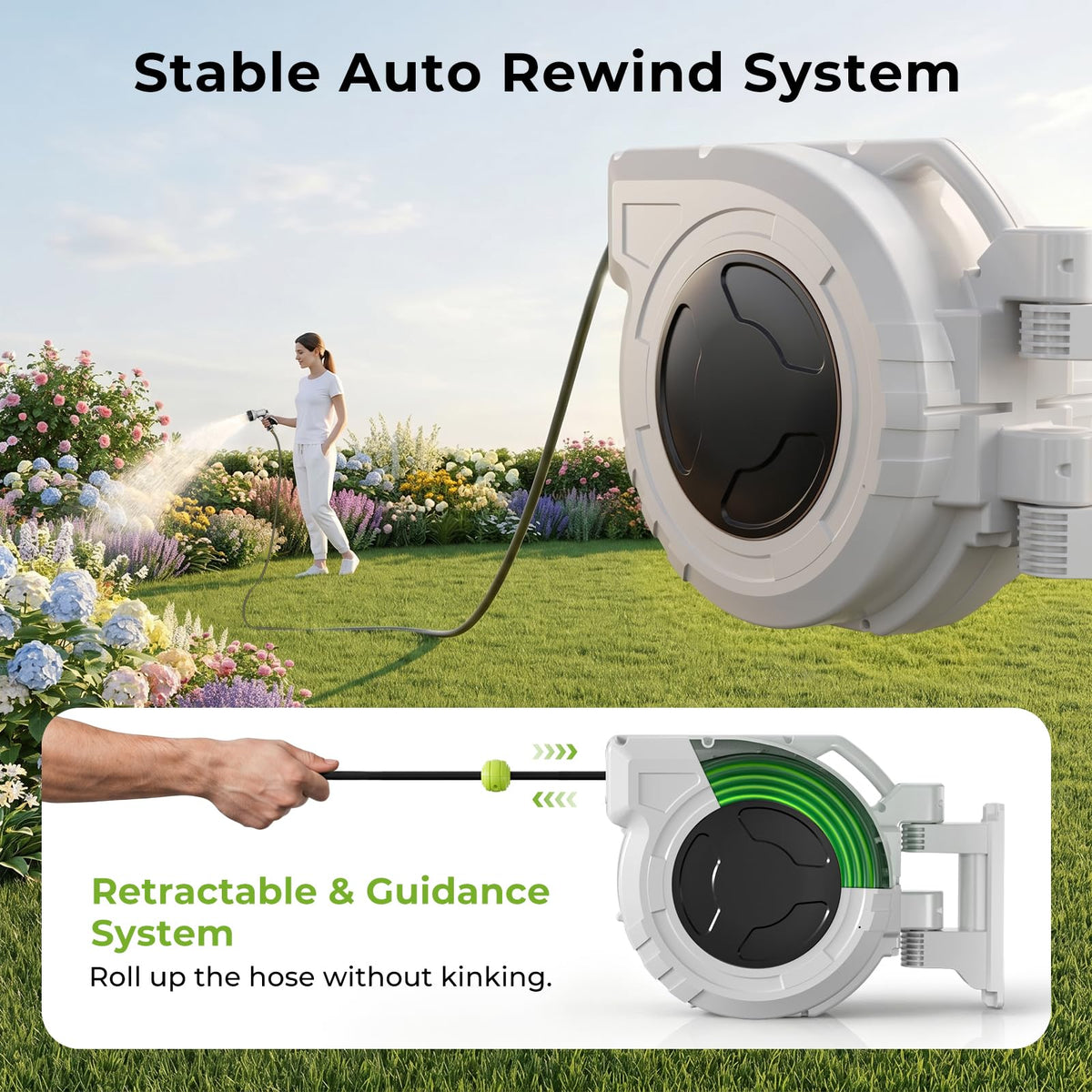 1/2 Inch x 100ft Wall Mounted Retractable Garden Hose Reel O788