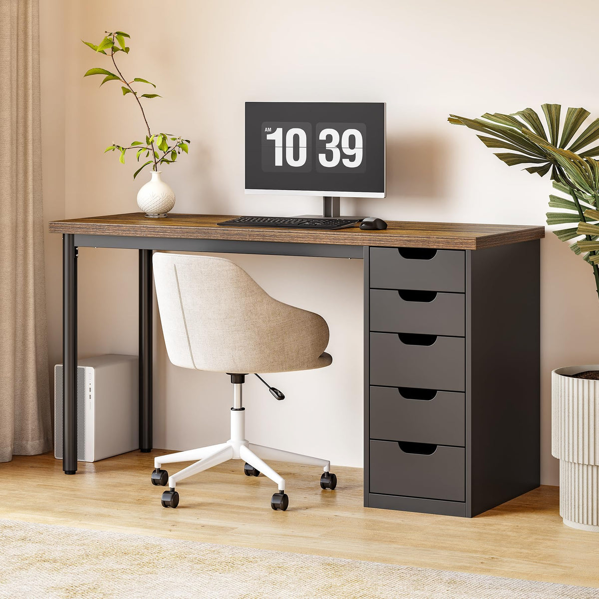 47 Inch Computer Desk with 5 Drawers Metal Frame B5924