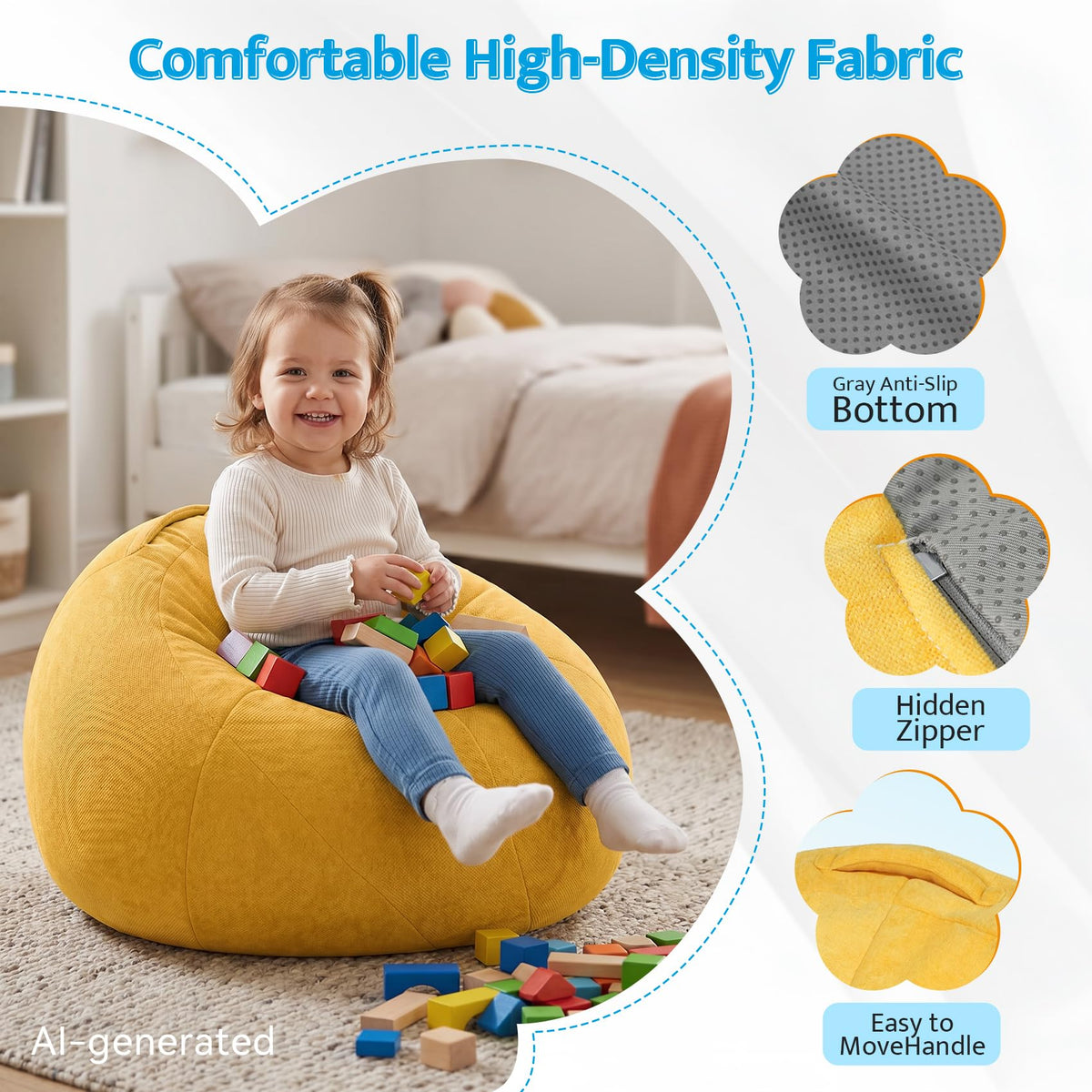 Kids Bean Bag Chair with Armrests L5375