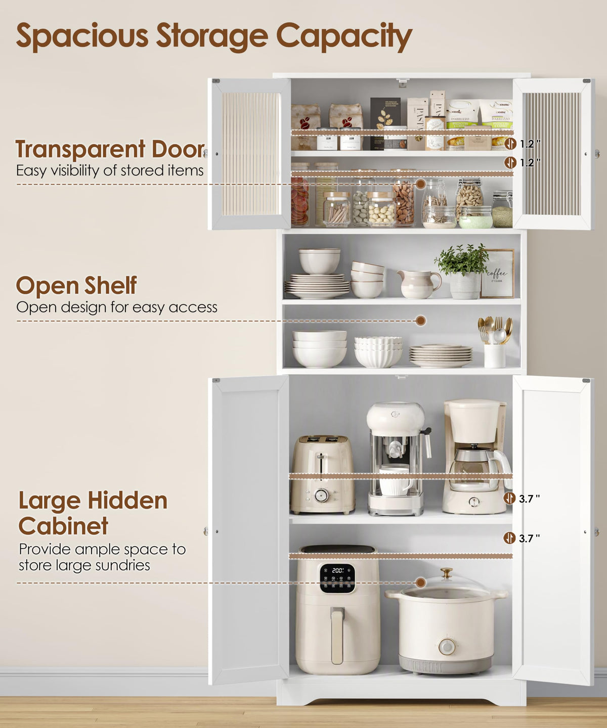 66.9" H Tall White Bathroom Storage Cabinet D7214