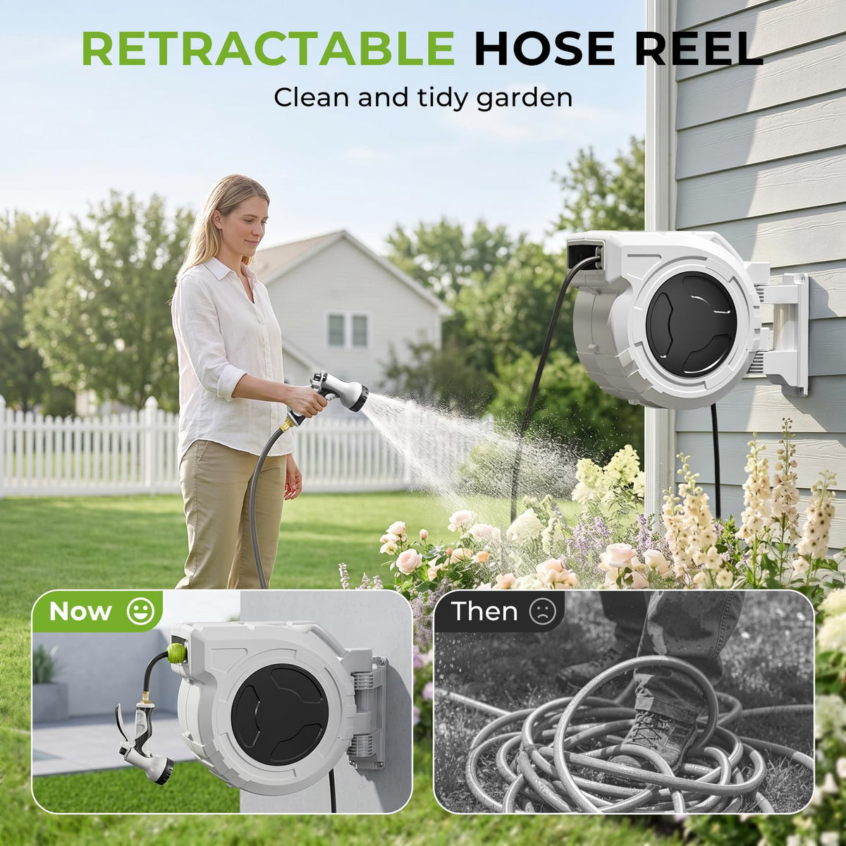 1/2 Inch x 100ft Wall Mounted Retractable Garden Hose Reel O788