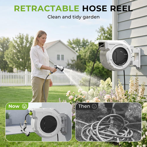 1/2 Inch x 100ft Wall Mounted Retractable Garden Hose Reel O788