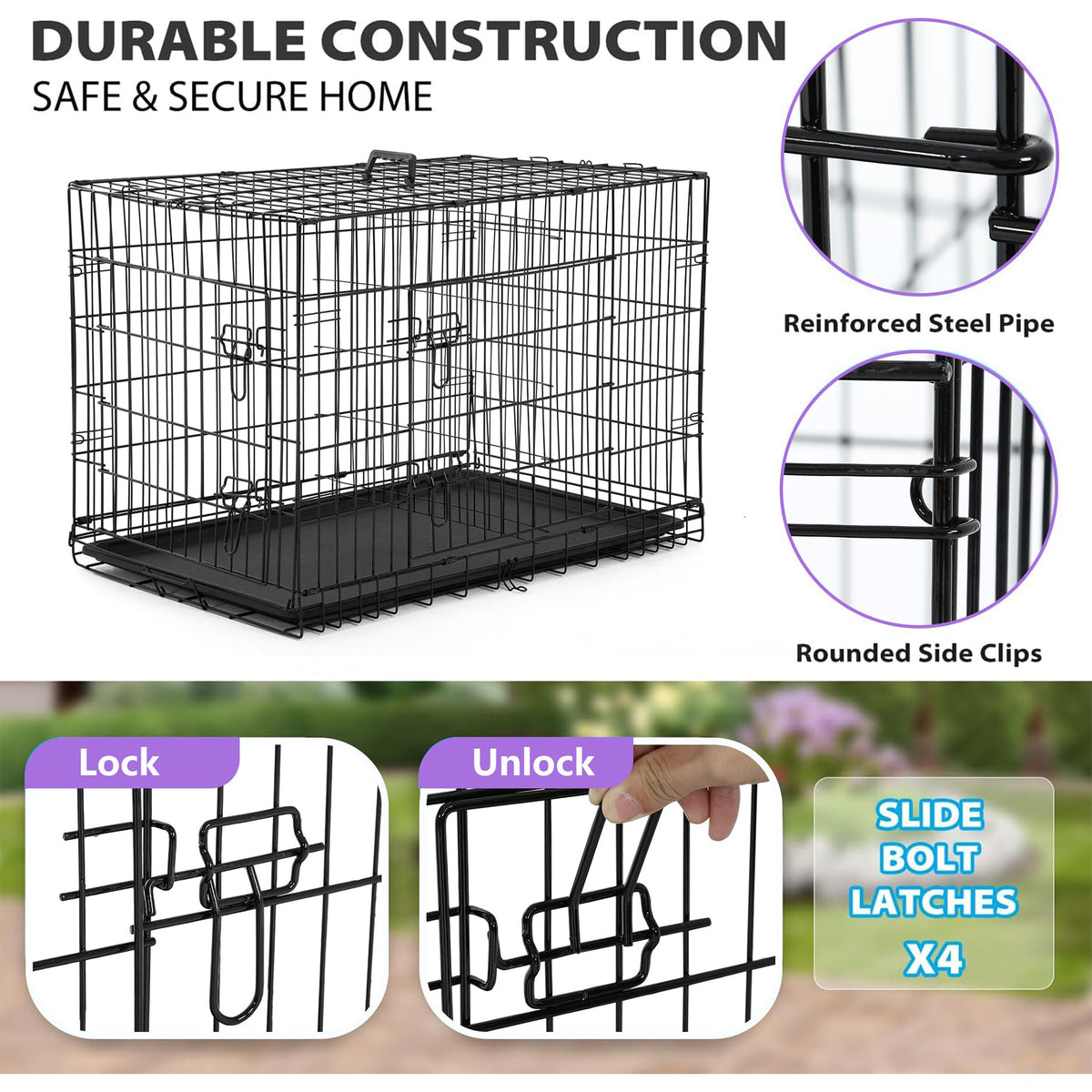 Black Foldable Metal Dog Crate W5890