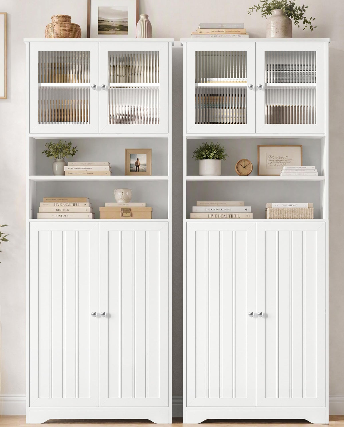 66.9" H Tall White Bathroom Storage Cabinet D7214