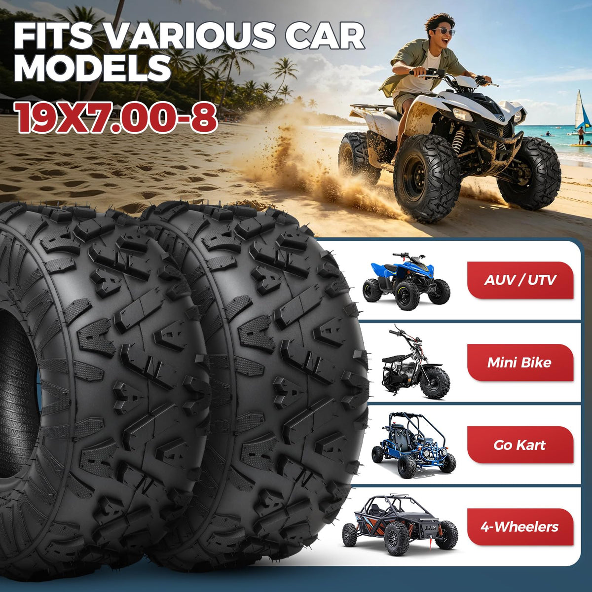 19x7-8 4-Ply All Terrain ATV/UTV Tires Set of 2 R884