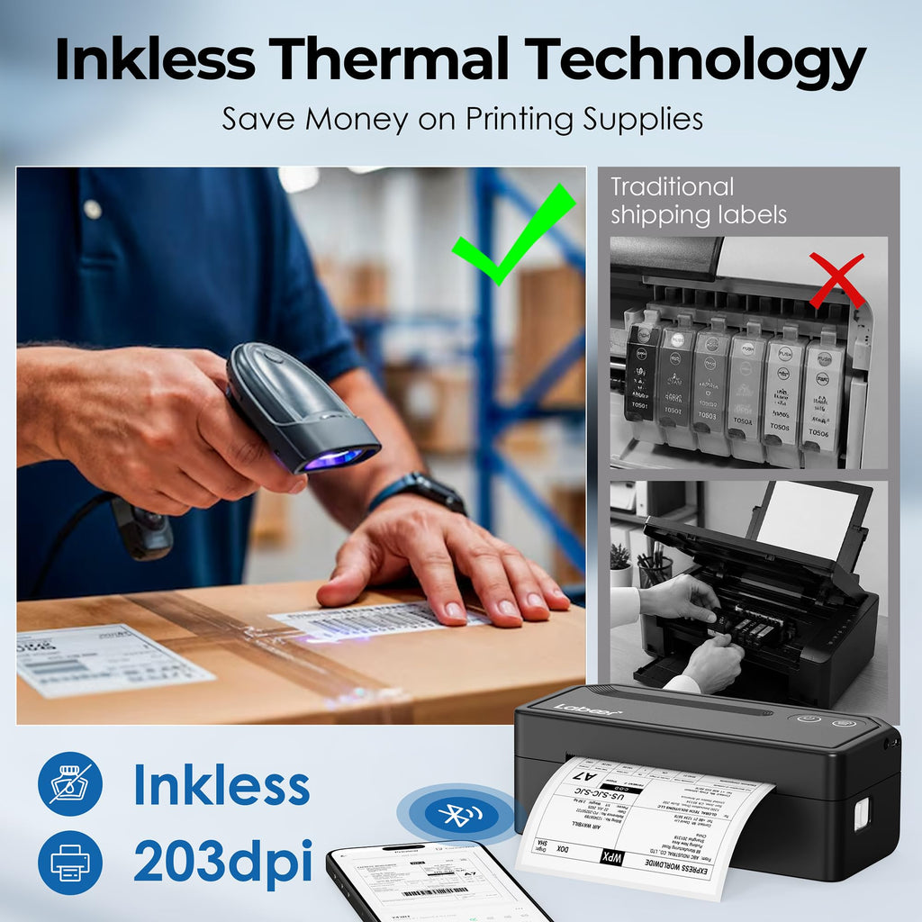Bluetooth Thermal Shipping Label Printer Black I7855