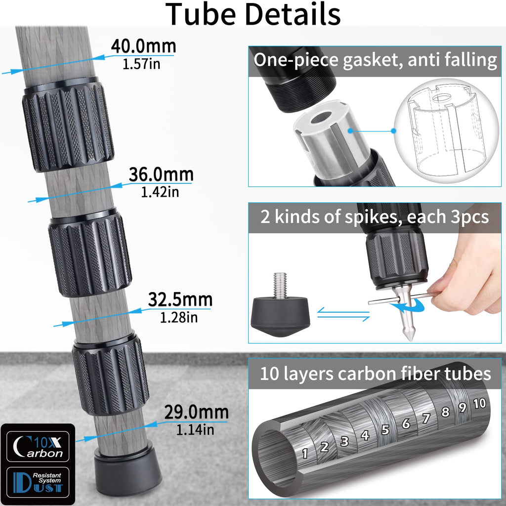 Carbon Fiber Heavy Duty Tripod with 75mm Bowl Adapter 63 inch Black N357753