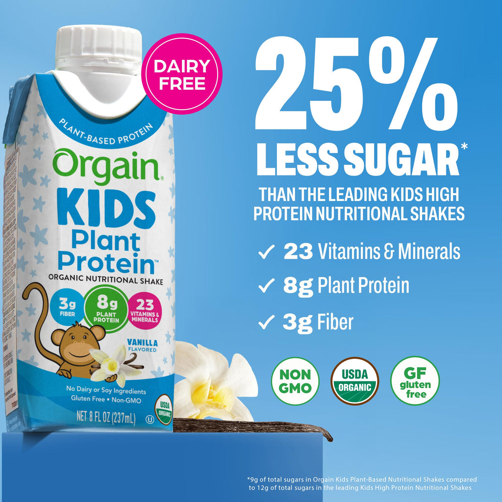 Organic Kids Vegan Protein Shakes Vanilla 8g Plant Protein 8 Fl Oz 12 Pack S265