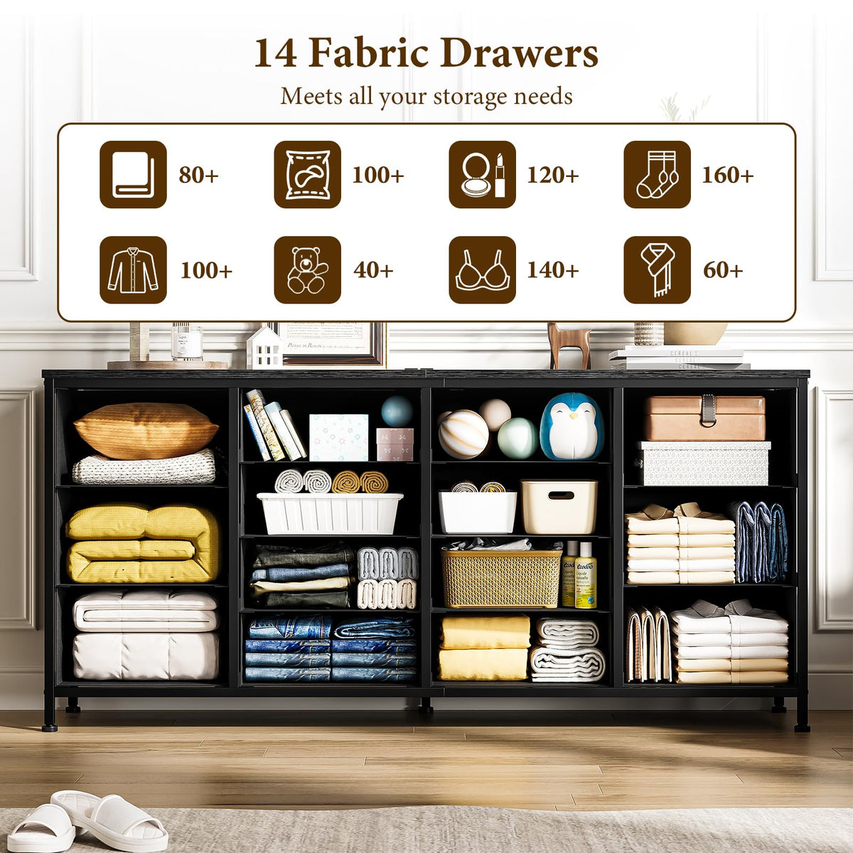 Brown 14 Drawer Fabric Dresser TV Stand R939811