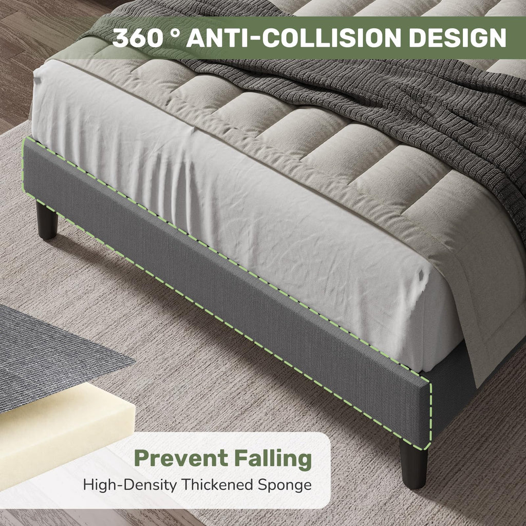 Twin Upholstered Platform Bed Frame with Headboard, Grey Z4587