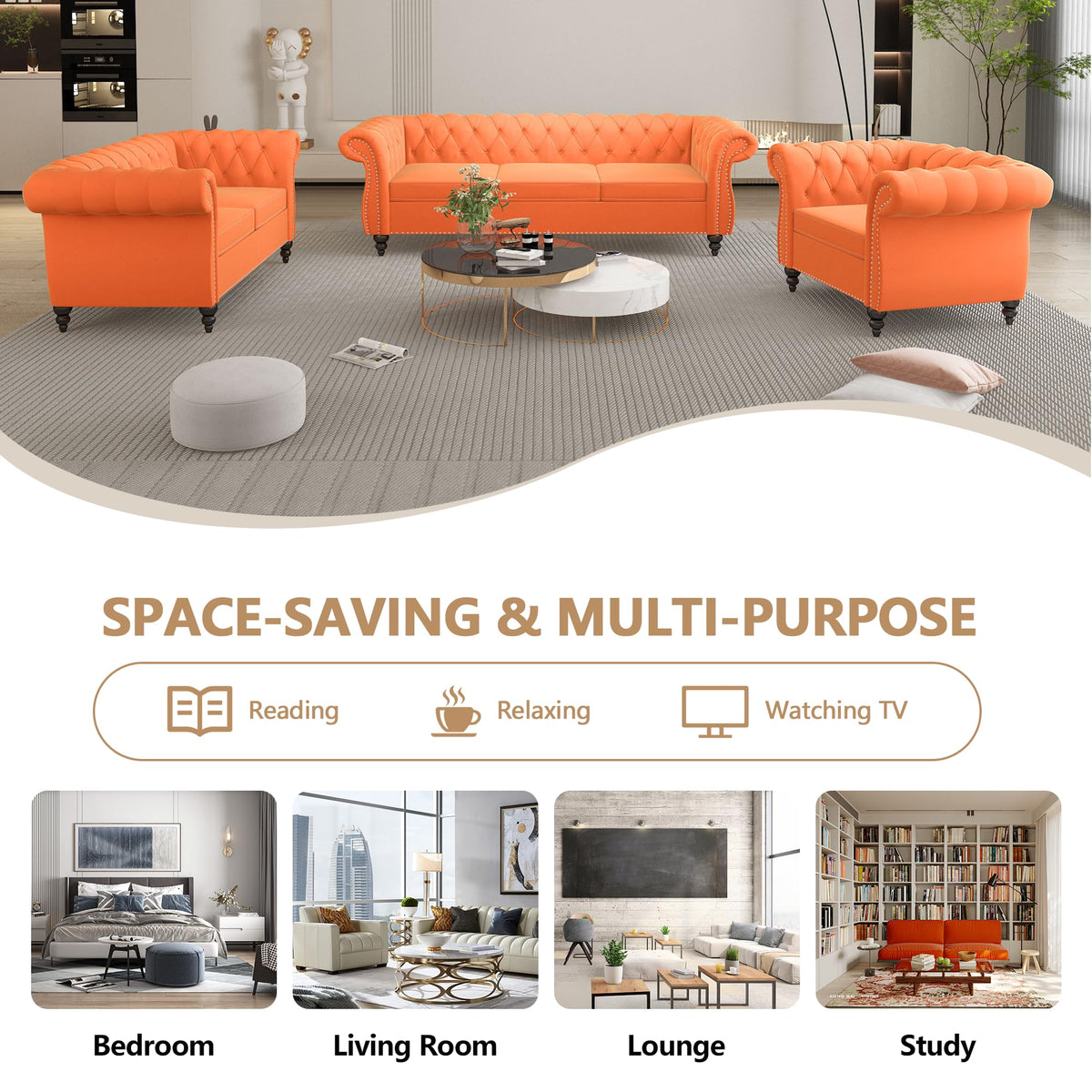 3 Piece Velvet Sectional Sofa Chair Set X208