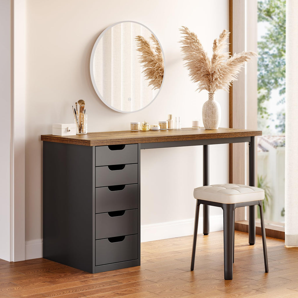 47 Inch Computer Desk with 5 Drawers Metal Frame B5924