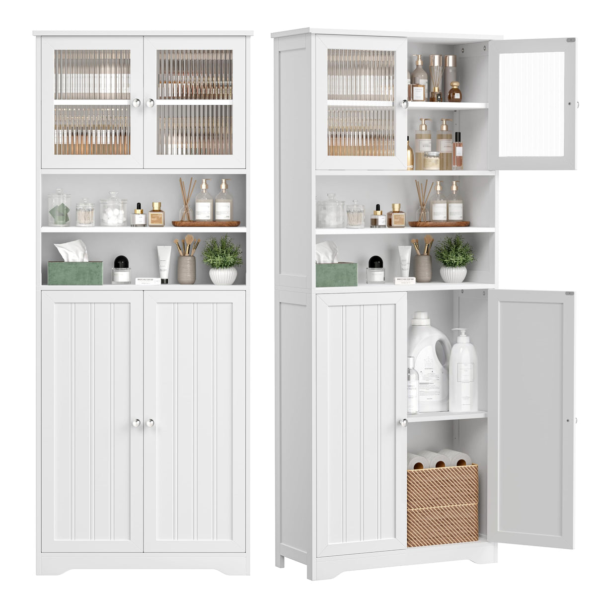 66.9" H Tall White Bathroom Storage Cabinet D7214