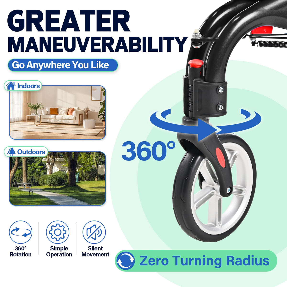 Super Lightweight 3 Wheel Foldable Aluminum Walker with Cup Holder, Black U250257