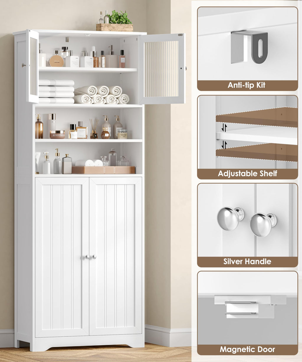 66.9" H Tall White Bathroom Storage Cabinet D7214