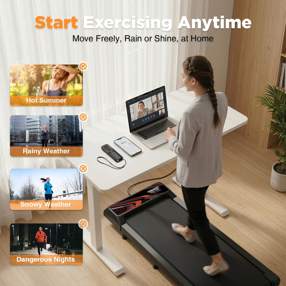 2.5HP Portable Compact Treadmill with Incline and Remote P871