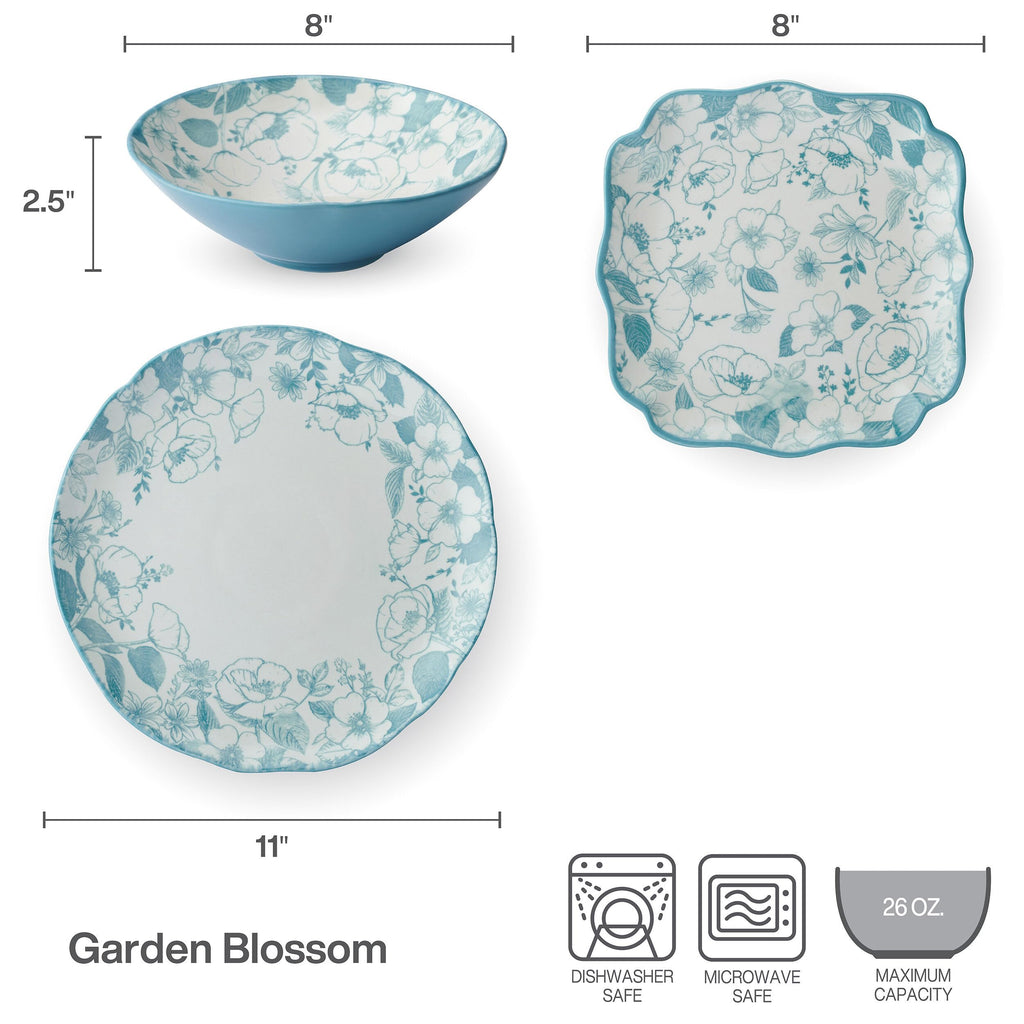 12 Piece Blue Floral Dinnerware Set Y8775