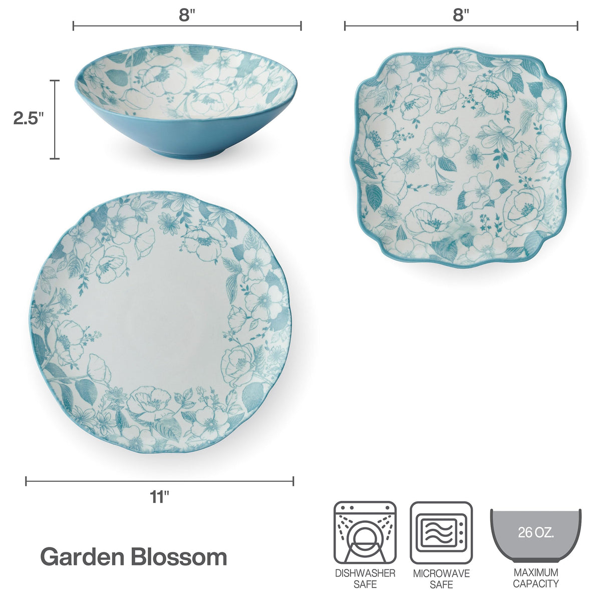 12 Piece Blue Floral Dinnerware Set Y8775