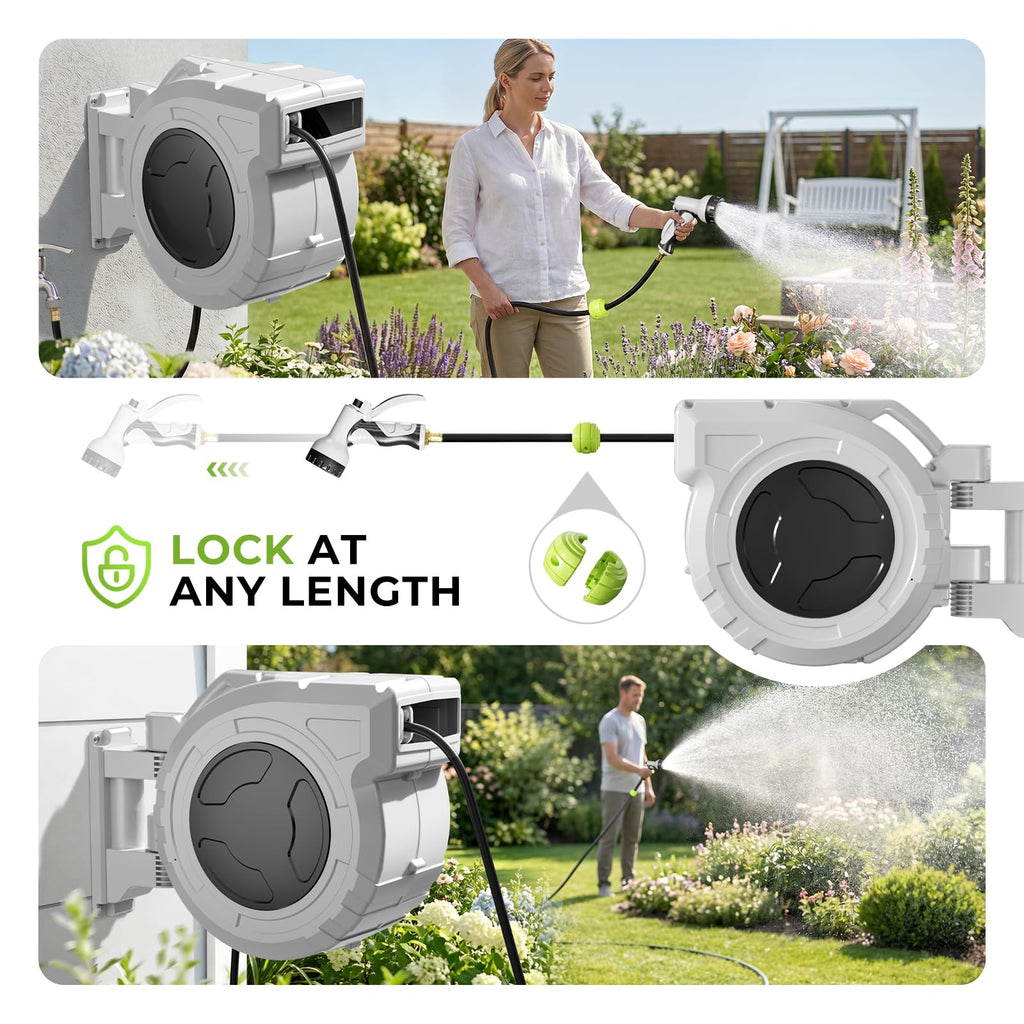 1/2 Inch x 100ft Wall Mounted Retractable Garden Hose Reel O788