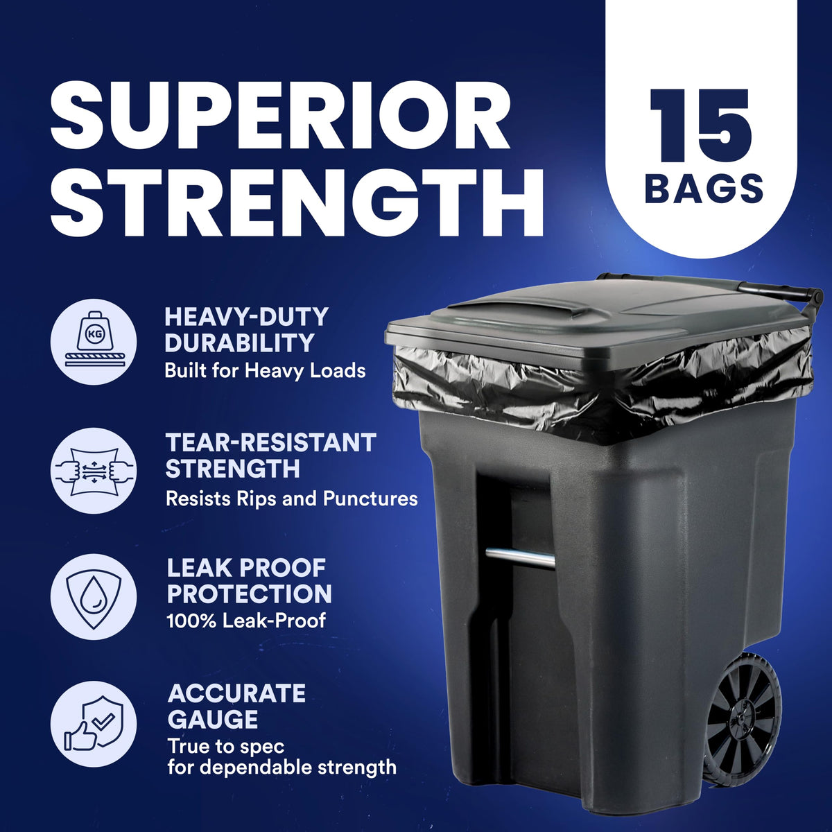 95-96 Gallon Heavy Duty Black Trash Bags X2813