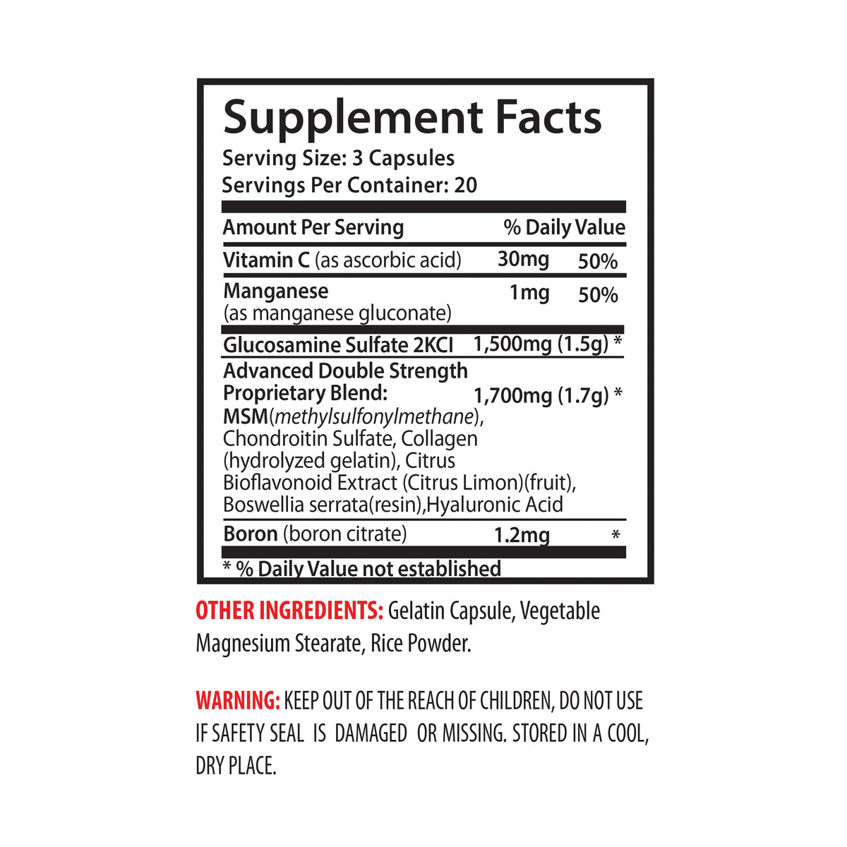 MSM Glucosamine Chondroitin Capsules 180 Tablets B7114
