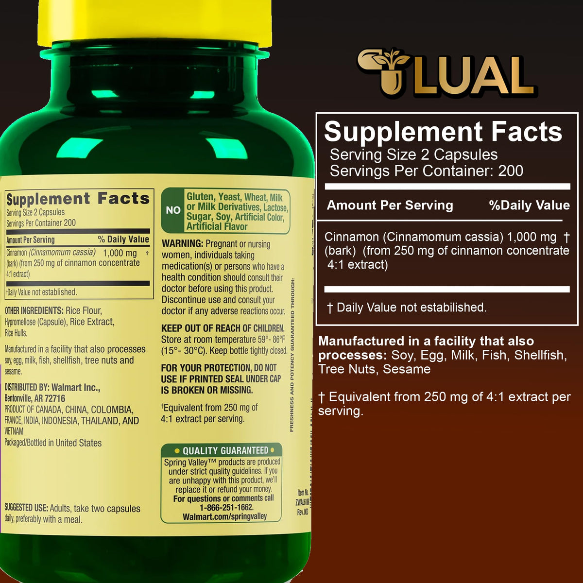 Cinnamon Supplement 1000mg 400 Vegetarian Capsules V698946