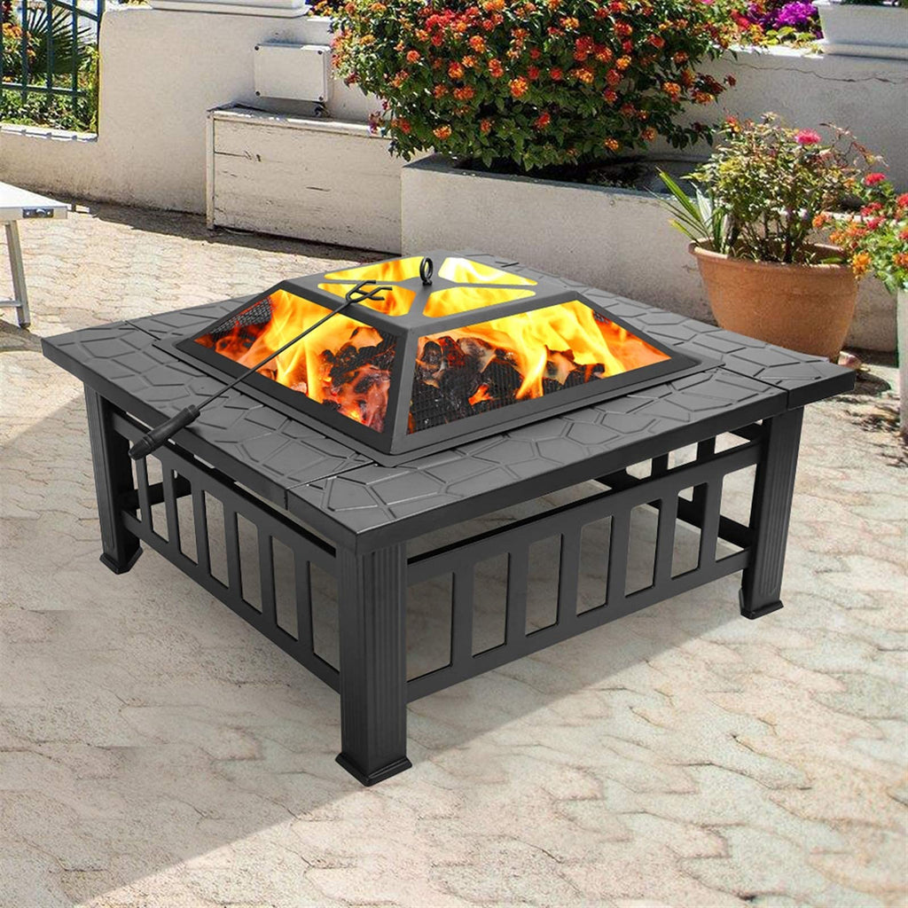 32 Inch Square Metal Wood Burning Fire Pit E202873