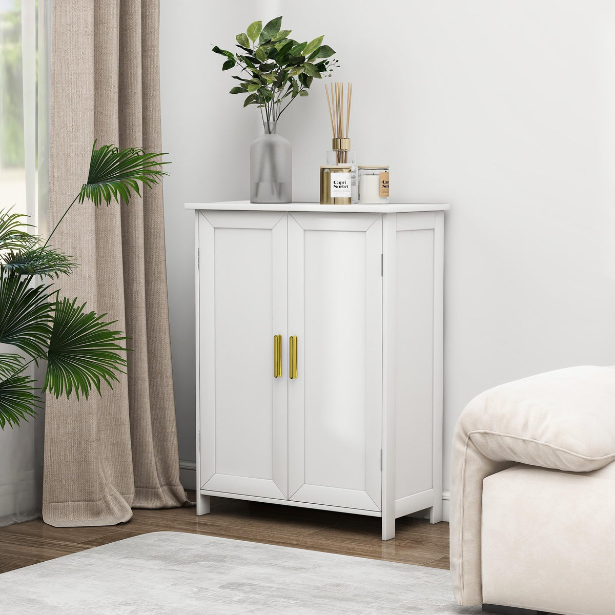 White 2 Door Bathroom Floor Storage Cabinet S1781